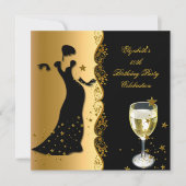 レディ50歳エレガント誕生日パーティー金ゴールドブラックワイン 招待状 (正面)