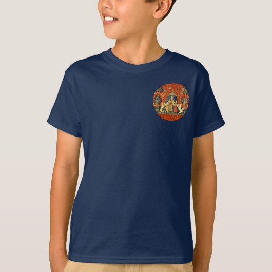 レディ・アンド・ユニコーンの中世タペストリー: フランス芸術 Tシャツ (正面)