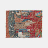 『レディ・アンド・ユニコーン中世タペストリー・ヒアリング』 フリースブランケット (正面(横))