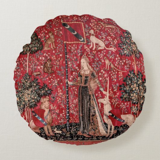 レディ・アンド・ユニコーン中世タペストリーTouch ラウンドクッション (正面)