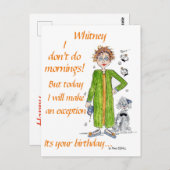 レディ・イン・カーラーズ・アンド・グリーン・ローブが言うハッピーバースデー ポストカード (正面/裏面)