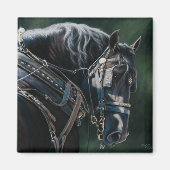 レディ&ウィリーブラックパーシェロン荷車を引くホース マグネット (正面)