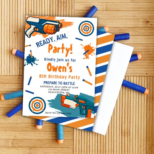レディ、エイム、パーティ!ダーツ | Nerf銃の誕生日 招待状