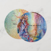 レディ・オブ・ザ・レイク  鮮やかな青、ピンク、紫、白 招待状 (正面/裏面)