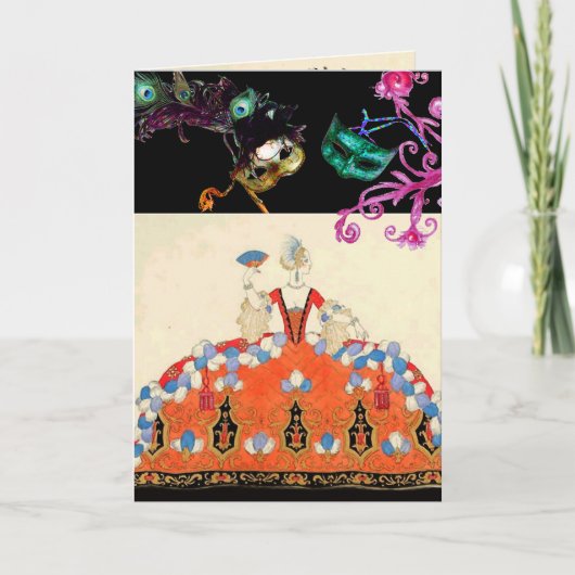 レディ オレンジ マルディ・グラ マスカレード ボール マスク 招待状 (正面)