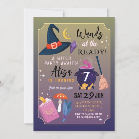 レディ・ガールズピンクで魔女の誕生日パーティーが行く 招待状 (正面)