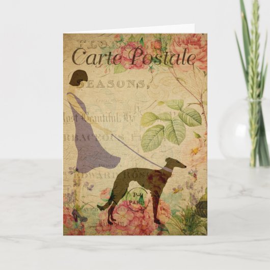 レディ&グレイハウンドヴィンテージフランスのはがき カード (正面)