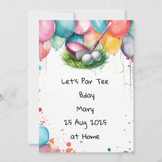 レディ・ゴルファーをテーマにしたゴルフ誕生日ピンク 招待状 (正面)