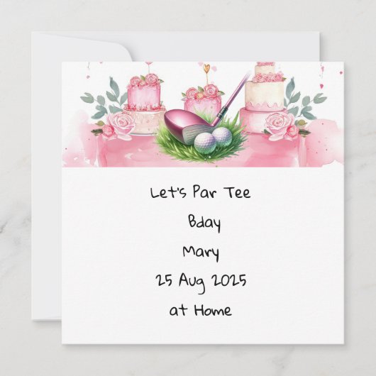 レディ・ゴルファーをテーマにしたゴルフ誕生日ピンク 招待状 (正面)