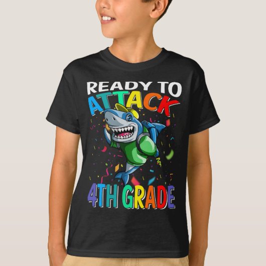 レディ・トゥ・アタック4年生のサメ新学期 Tシャツ (正面)
