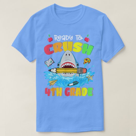レディ・トゥ・クラッシュ4年生サメ新学期少年 Tシャツ (デザイン正面)