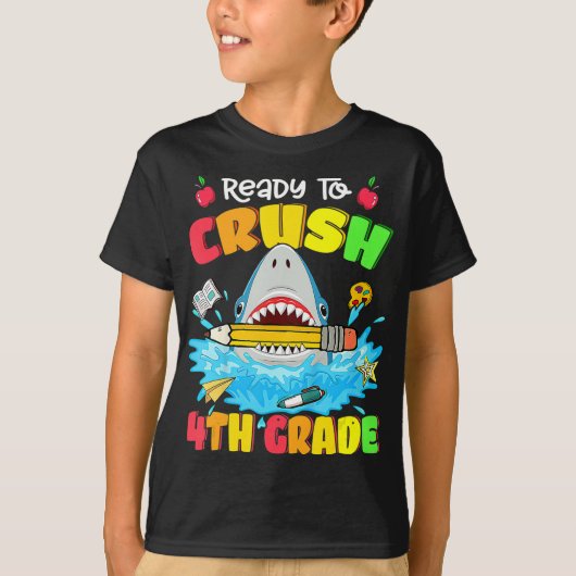 レディ・トゥ・クラッシュ4年生サメ新学期少年 Tシャツ (正面)