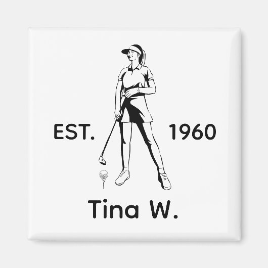 レディ・パーソナライズされたゴルファーの名前と年 マグネット (正面)