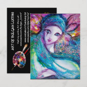 レディ ブルー マスク エレガント マスカレード パーティー インビテーションポストカード (正面/裏面)