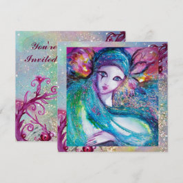 レディ ブルー マスク マスカレード パーティー フローラル スパークル 招待状