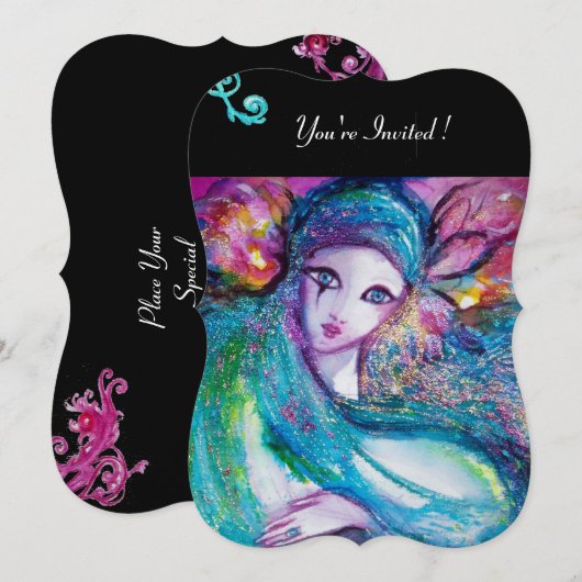 レディ ブルー マスク マスカレード パーティー, 赤と黒の花柄 招待状 (正面/裏面)