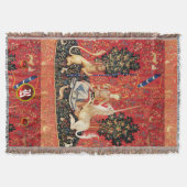 レディ、ユニコーンライオン、ファンタジー花、動物モノグラム スローブランケット (正面)