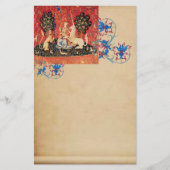 レディ、ユニコーン、ライオン、動物のアンティークフローラ 便箋 (正面)