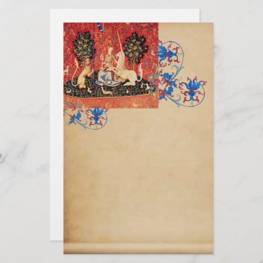 レディ、ユニコーン、ライオン、動物のアンティークフローラ 便箋 (正面/裏面)