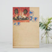 レディ、ユニコーン、ライオン、動物のアンティークフローラ 便箋 (スタンド正面)