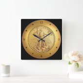 レディ·リバティ~アメリカン·イーグル·金ゴールド·コイン~ スクエア壁時計 (ホーム)