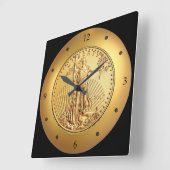 レディ·リバティ~アメリカン·イーグル·金ゴールド·コイン~ スクエア壁時計 (傾斜)
