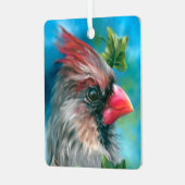 レディ（鳥）ショウジョウコウカンチョウバードウィズ離れビー メタルオーナメント (正面左)