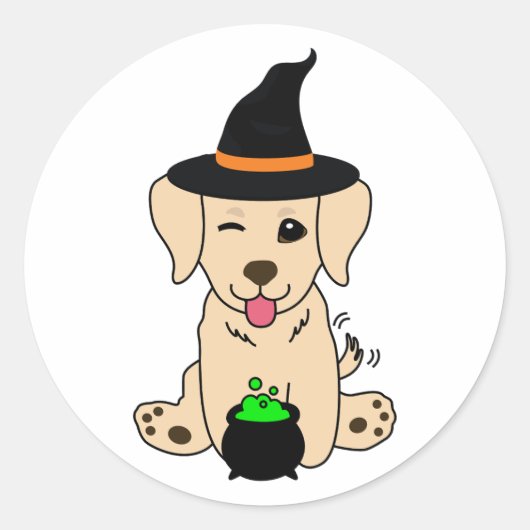 レトおもしろいリーバー犬は魔女 ラウンドシール (正面)