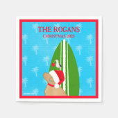 レトリエバーサンタドッグサーフボードシーガルクリスマス スタンダードカクテルナプキン (正面)