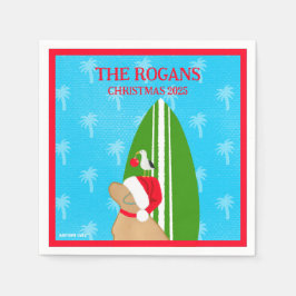 レトリエバーサンタドッグサーフボードシーガルクリスマス スタンダードカクテルナプキン