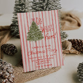 レトロああ何おもしろい水色クリスマスツリーパーティー 招待状