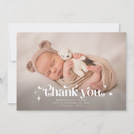 レトロありがとうございますオーバーレイ写真誕生のお知らせ 案内状 (正面)