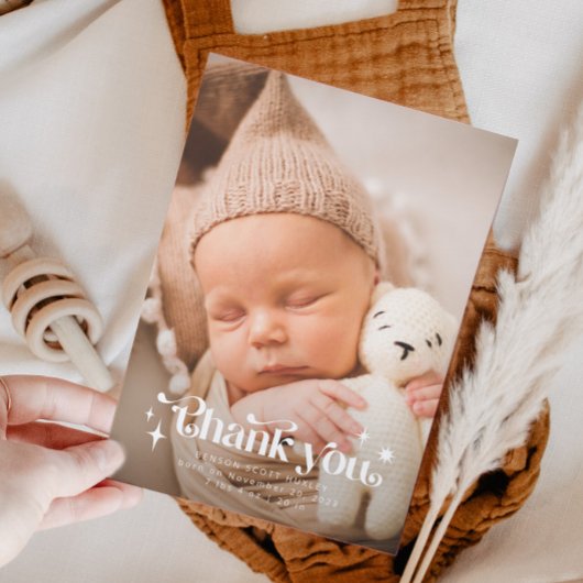 レトロありがとうございますオーバーレイ写真誕生のお知らせ 案内状