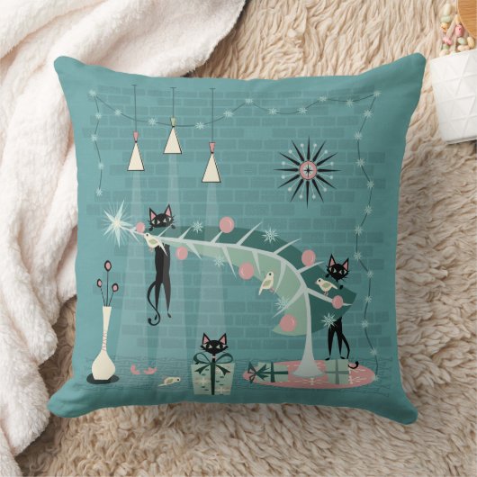 レトロいけな子猫クリスマス クッション (ブランケット)