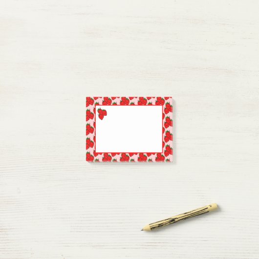 レトロいちごフルーツ柄ノート ポストイット (デスク上)