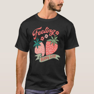 レトロいちご感じのベリーグッド前向きマインド Tシャツ