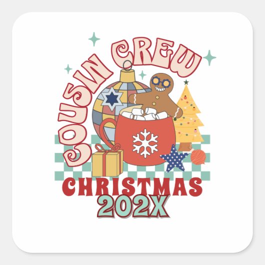 レトロいとこのクルーのクリスマスの子供たち スクエアシール (正面)