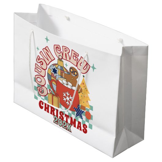 レトロいとこのクルーのクリスマスの子供たち ラージペーパーバッグ (正面アングル)