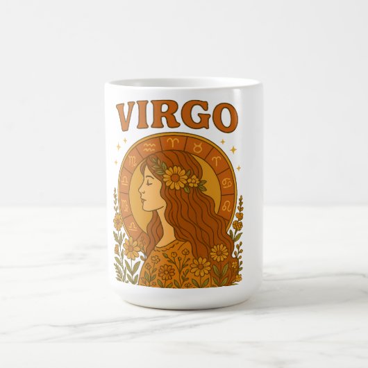 レトロおとめ座 星座 ボホ フラワー 占星術 コーヒーマグカップ (中央)