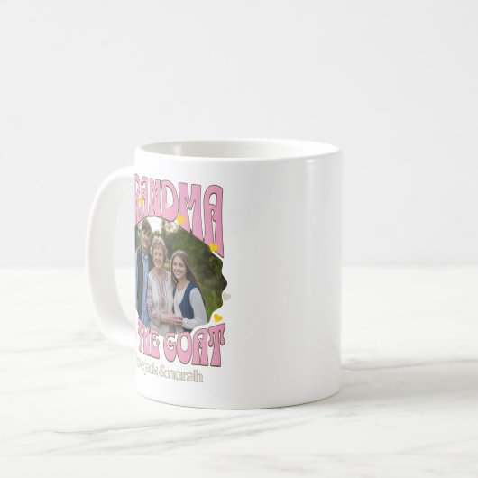 レトロおばあちゃんがヤギの写真マグカップ コーヒーマグカップ (正面左)