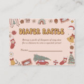 レトロおむつラッフルクリスマスサンタベビーシャワー エンクロージャーカード (正面)