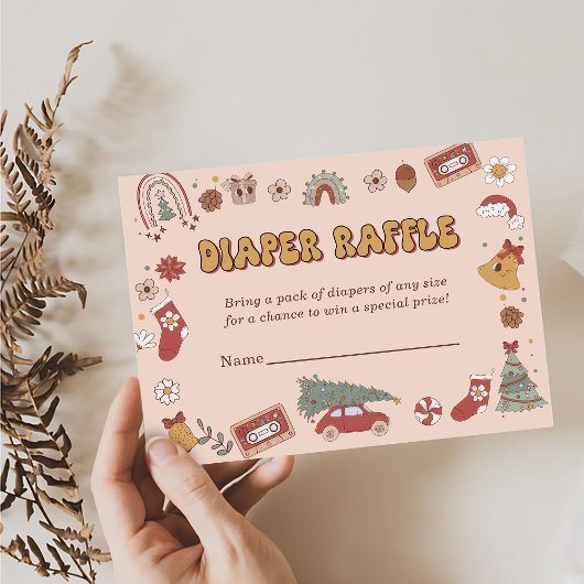 レトロおむつラッフルクリスマスサンタベビーシャワー エンクロージャーカード