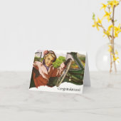 レトロおもしろいおめでとう新しいジョブカードへの移行 カード (黄色い花)