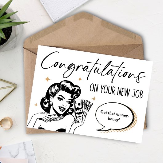 レトロおもしろいと新しいジョブカードおめでとう カード