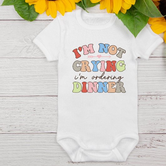 レトロおもしろいなし泣き叫び注文ディナー ベビーボディスーツ