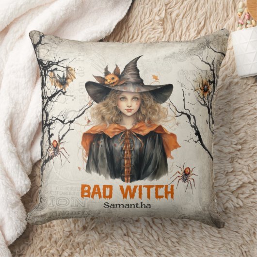 レトロおもしろいな不気味なハロウィーンかわいい悪い魔女 クッション (ブランケット)