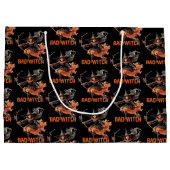 レトロおもしろいな不気味なハロウィーンの基本的な悪い魔女 ラージペーパーバッグ (裏面)