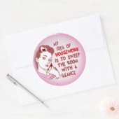 レトロおもしろいな女性50の主婦の家事ステッカー ラウンドシール (封筒)