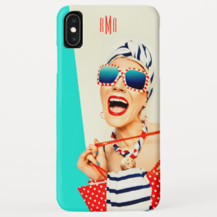 レトロおもしろいの女性がサングラスにモノグラム iPhone XS MAXケース
