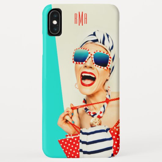 レトロおもしろいの女性がサングラスにモノグラム Case-Mate iPhoneケース (裏面)